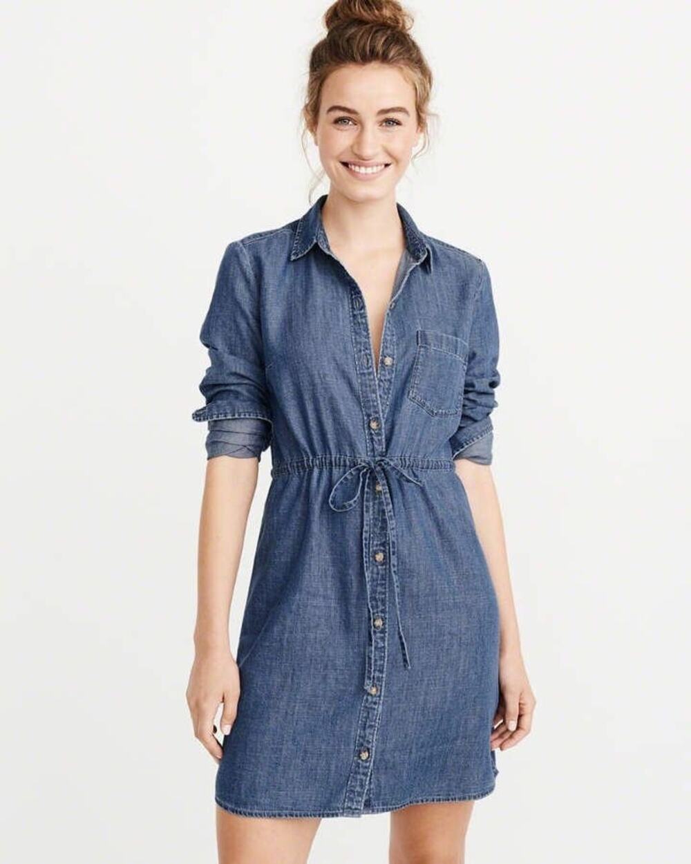 AF ABERCROMBIE FITCH Blue Jean Denim Chambray Button Down $148 Mini Dress S